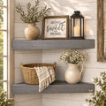 3-Piece Rustic Farmhouse Whitewashed Floating Corner Wall Shelves for Storage and Display - Set of 3, White