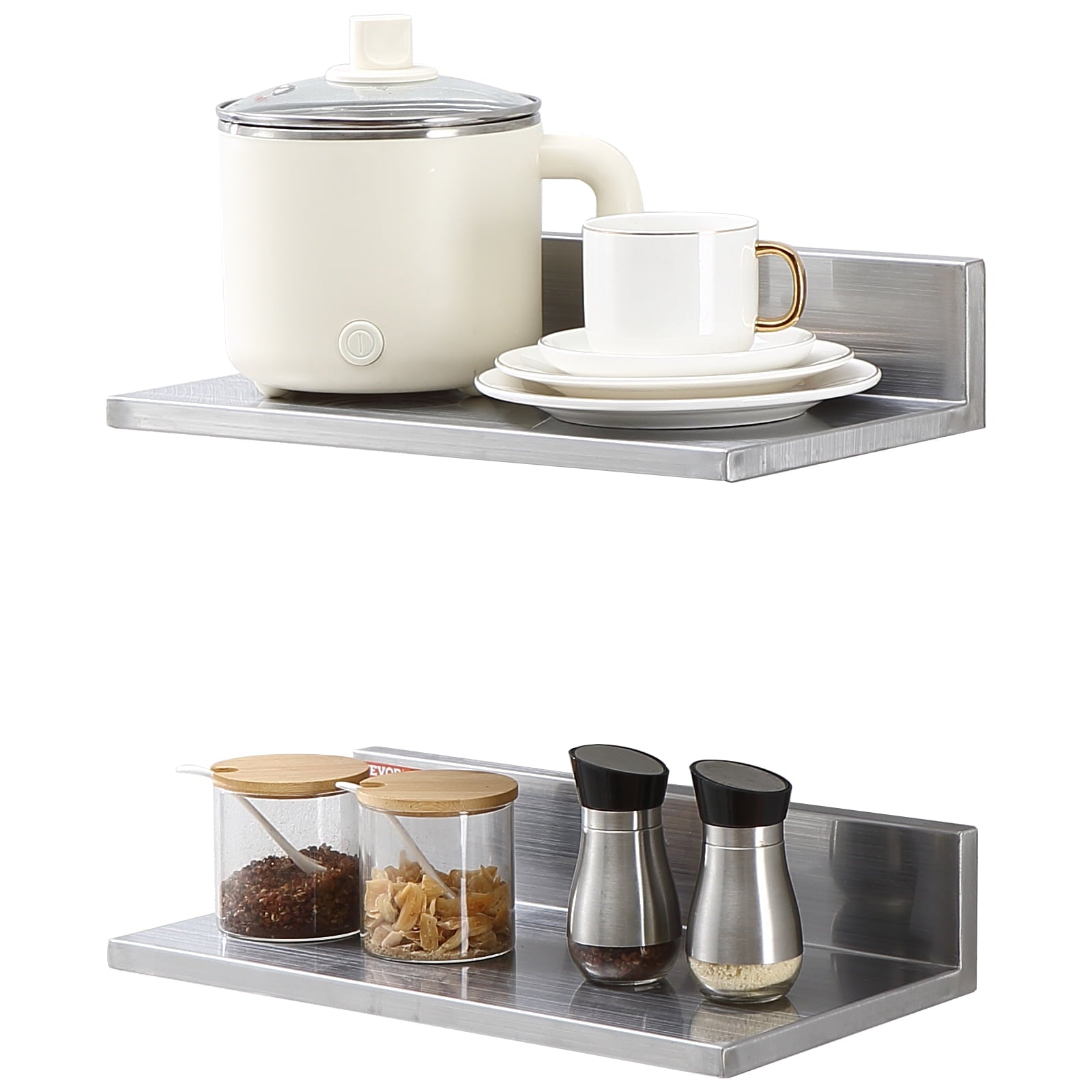 VEVOR 2PCS 16" x 8.6" Wall Mounted Stainless Steel Shelf,44 lbs Load Capacity Wall Mount Floating Shelving for Restaurant, Kitchen, Bar, Home, and Hotel