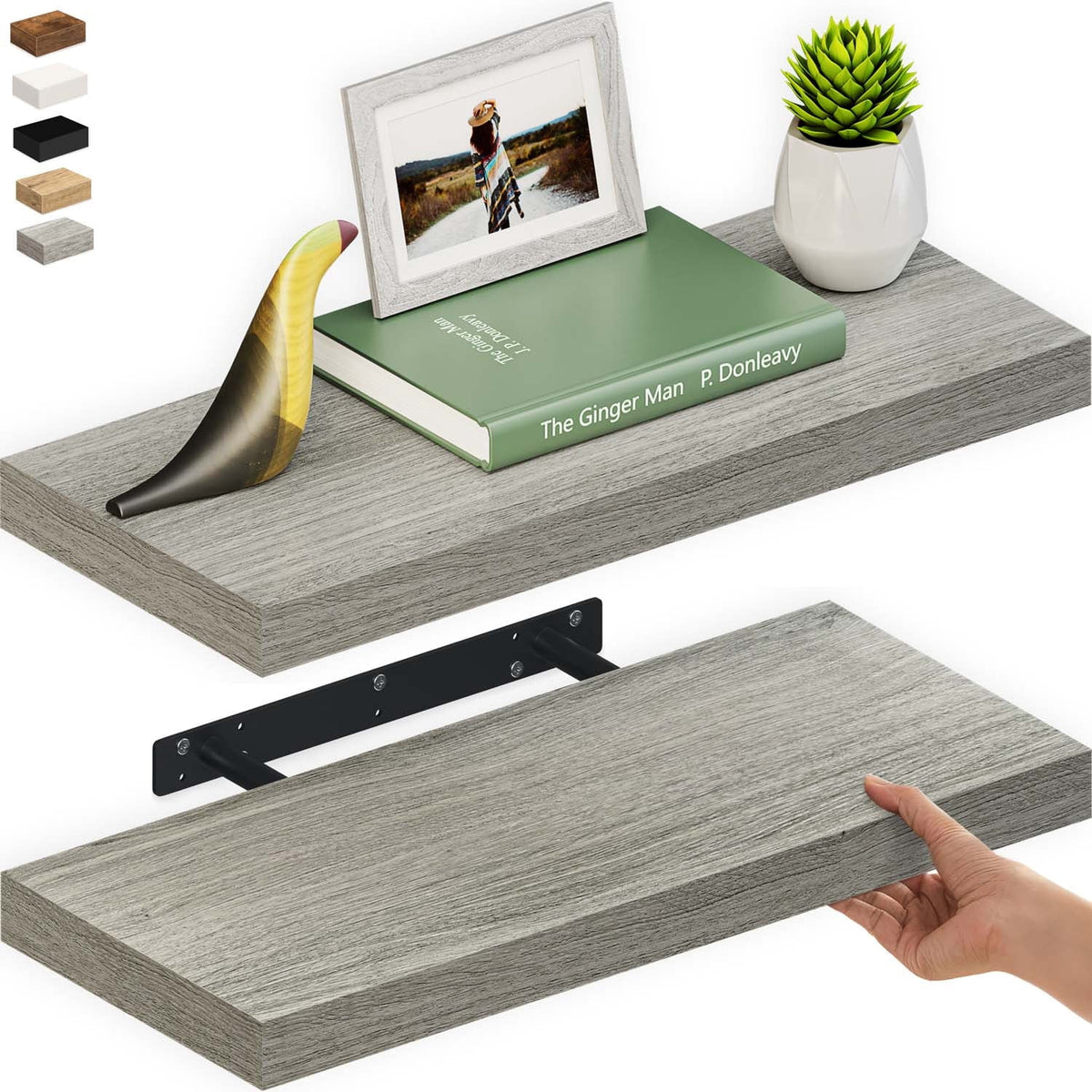Ballucci 48" Floating Shelves, 2-Pack Wood Wall Shelf Set with Invisible Brackets, 8" Deep, Rustic Brown