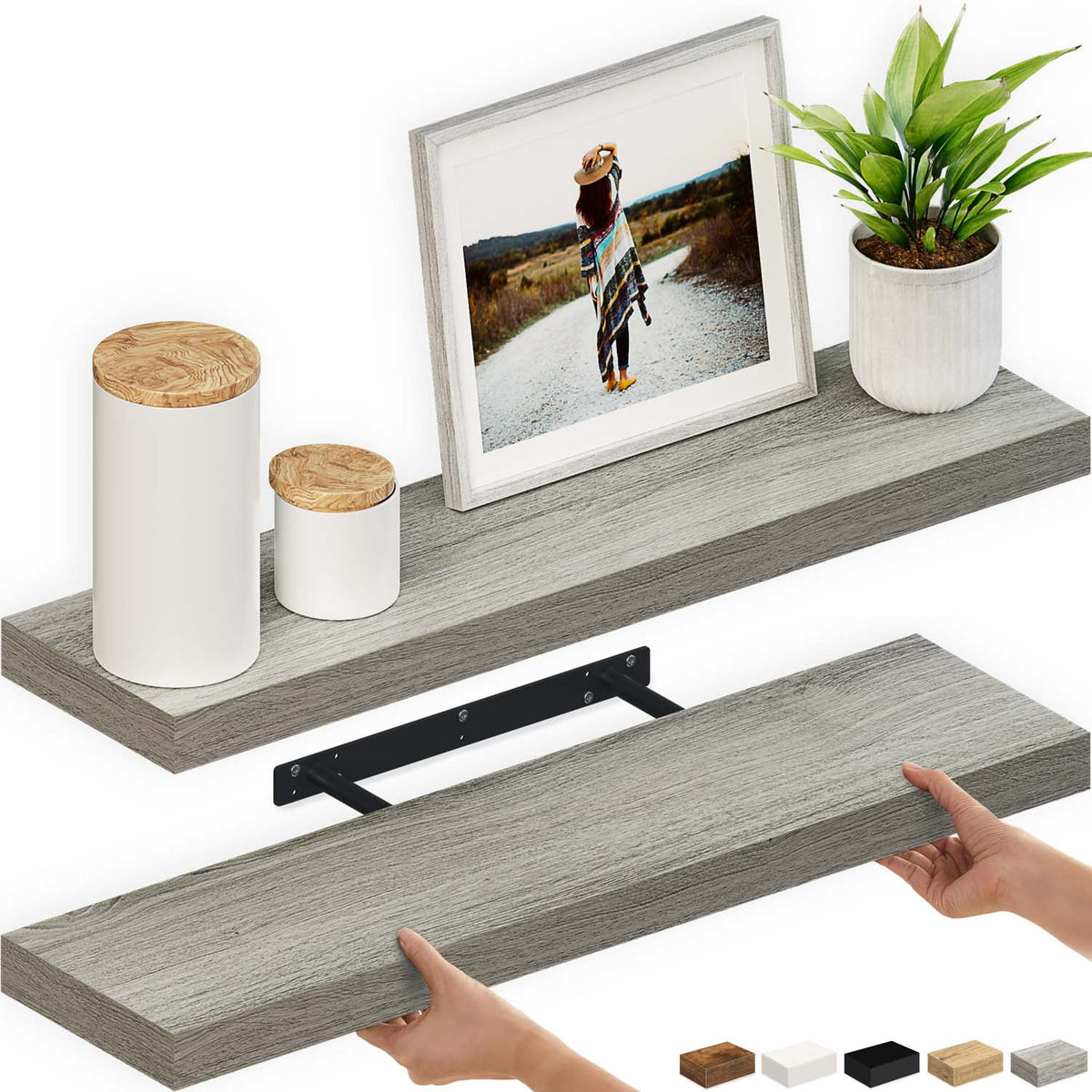 Ballucci 36" Floating Shelves, 2-Pack Wood Wall Shelf Set with Invisible Brackets, 6" Deep, White