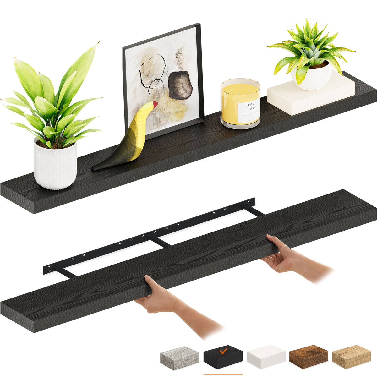 Ballucci 36" Floating Shelves, 2-Pack Wood Wall Shelf Set with Invisible Brackets, 6" Deep, White