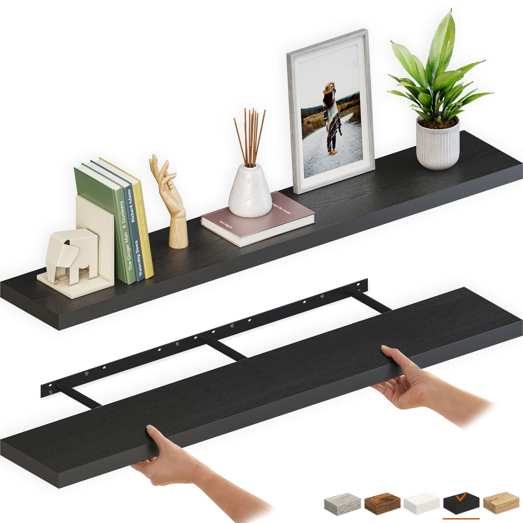 Ballucci 48" Floating Shelves, 2-Pack Wood Wall Shelf Set with Invisible Brackets, 8" Deep, Rustic Brown