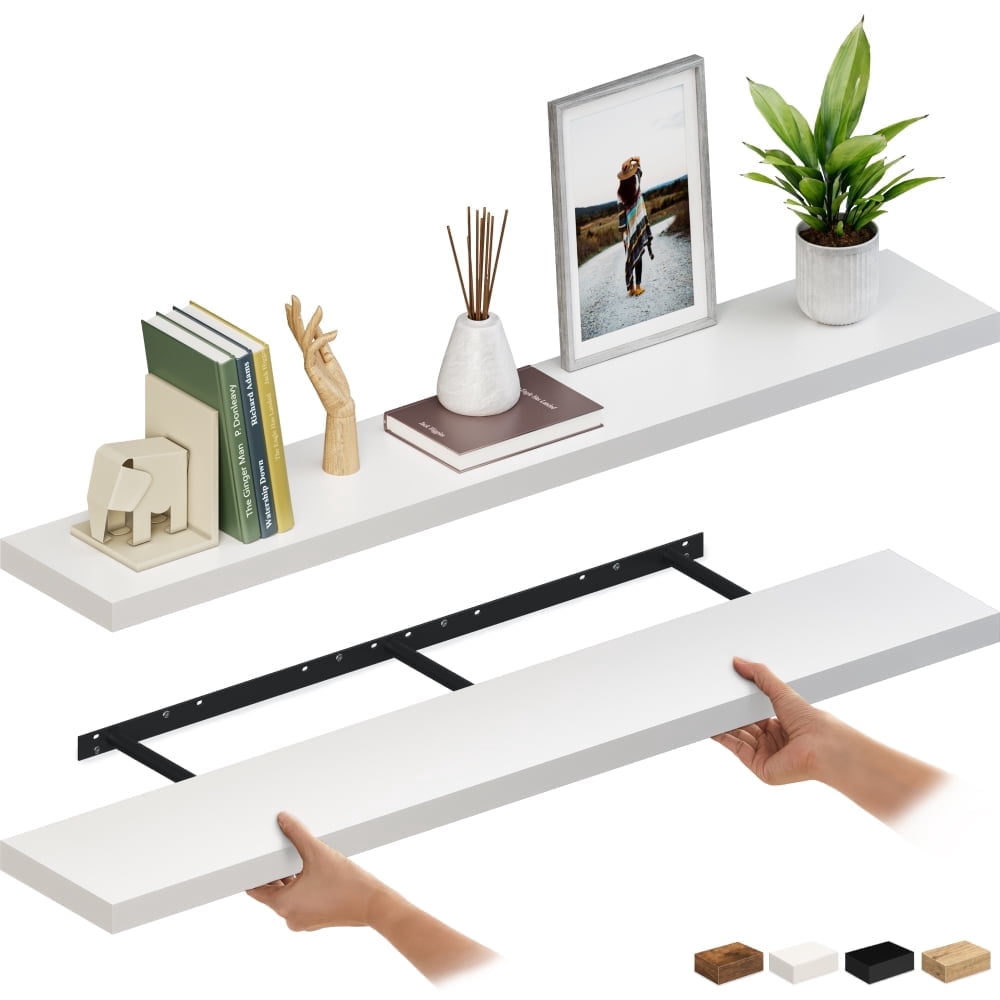 Ballucci 48" Floating Shelves, 2-Pack Wood Wall Shelf Set with Invisible Brackets, 8" Deep, Rustic Brown
