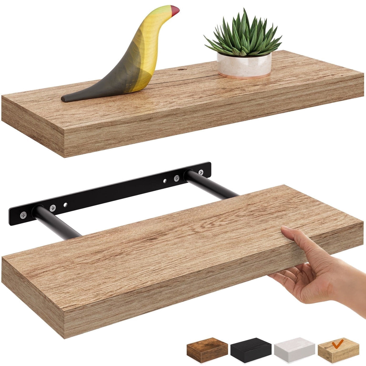 Ballucci 36" Floating Shelves, 2-Pack Wood Wall Shelf Set with Invisible Brackets, 6" Deep, White