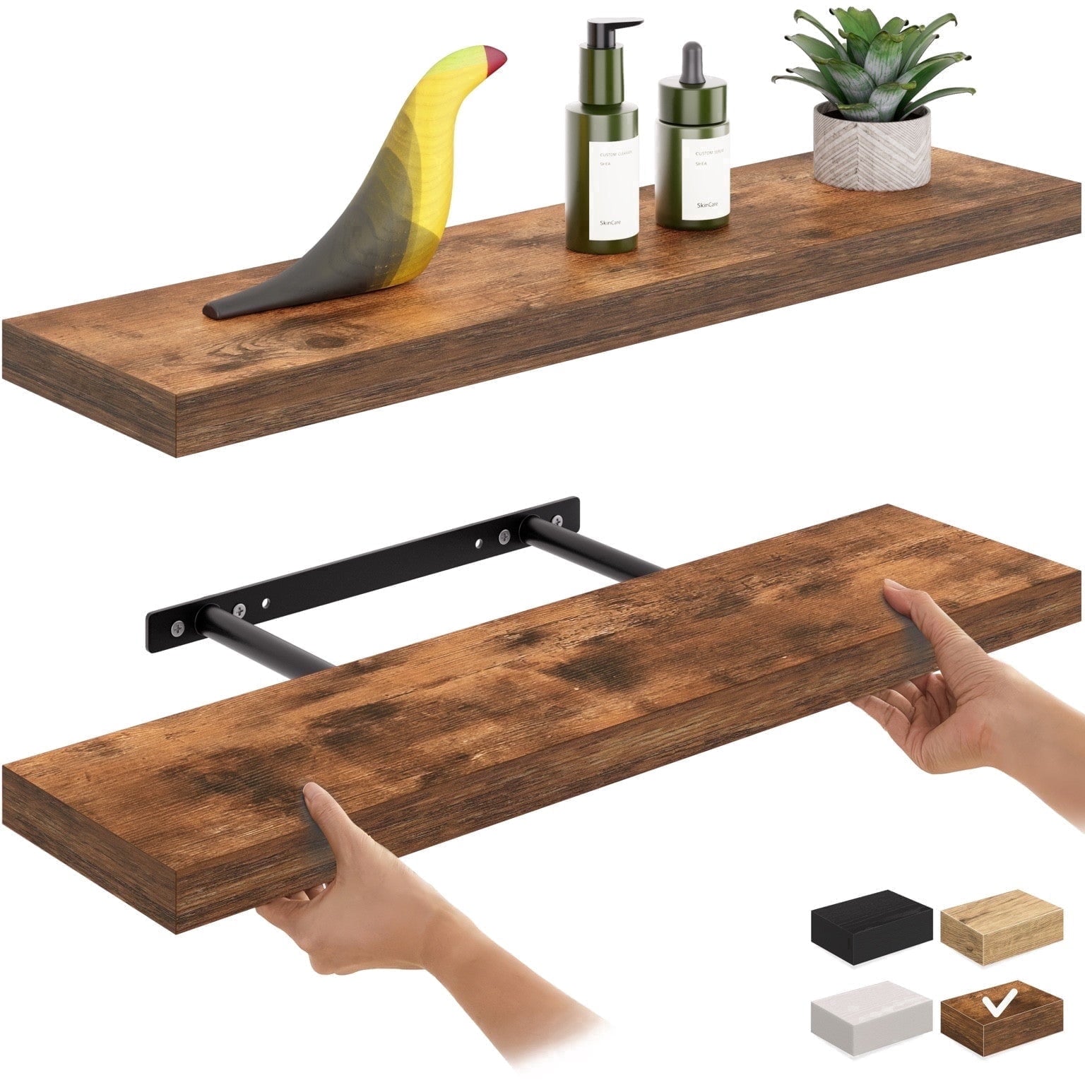Ballucci 36" Floating Shelves, 2-Pack Wood Wall Shelf Set with Invisible Brackets, 6" Deep, White