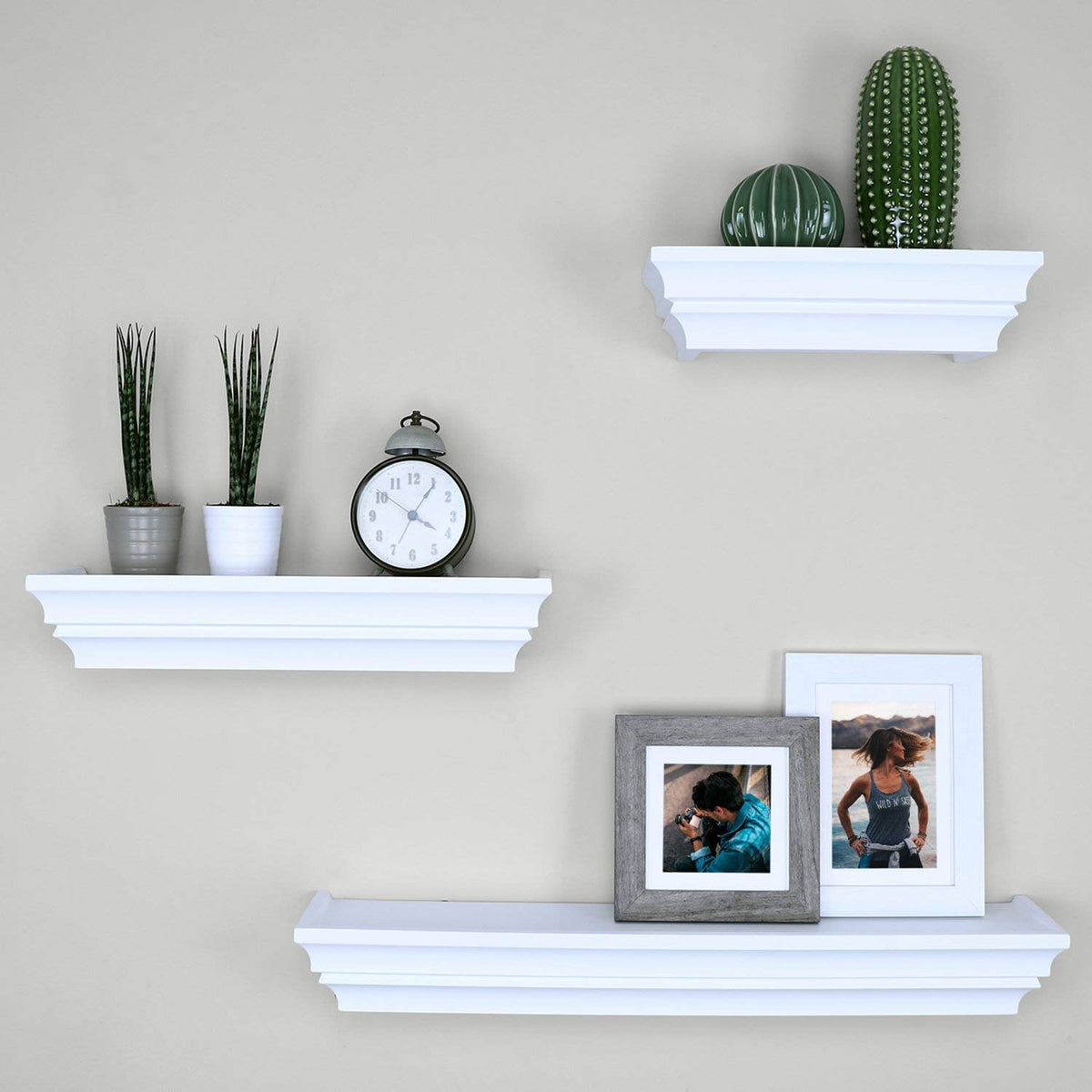Ballucci Victorian Wall Ledge and Shelf, Wood Floating Wall Shelves Set, 12", 16", 24", Set of 3, White