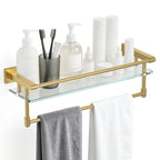 Bathroom Glass Shelf with Full-coverage Railing, Floating Tempered Glass Bathroom Wall Shelf Rectangle 20 Inch Over The Toilet Storage Cabinet, Towels, Gaming Floating Shelves, Bathroom Accessories