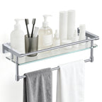 Bathroom Glass Shelf with Full-coverage Railing, Floating Tempered Glass Bathroom Wall Shelf Rectangle 20 Inch Over The Toilet Storage Cabinet, Towels, Gaming Floating Shelves, Bathroom Accessories
