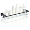Bathroom Glass Shelf with Full-coverage Railing, Floating Tempered Glass Bathroom Wall Shelf Rectangle 20 Inch Shelves Chrome Polished Bracket Mount Modern