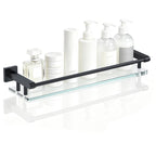 Bathroom Glass Shelf with Full-coverage Railing, Floating Tempered Glass Bathroom Wall Shelf Rectangle 20 Inch Shelves Chrome Polished Bracket Mount Modern
