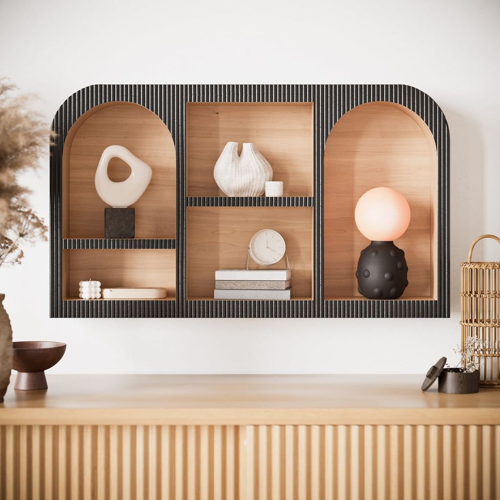Beautiful Wooden Wall-Mounted Cubby Shelf, Black, 30.5 in x 18.25 in