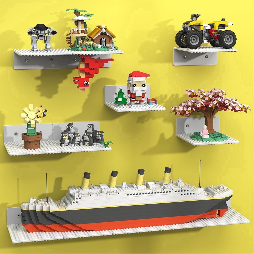 BlissBox White ABS Floating Shelves for Lego Building Bricks, Toy Brick Storage, Display, 12-pack