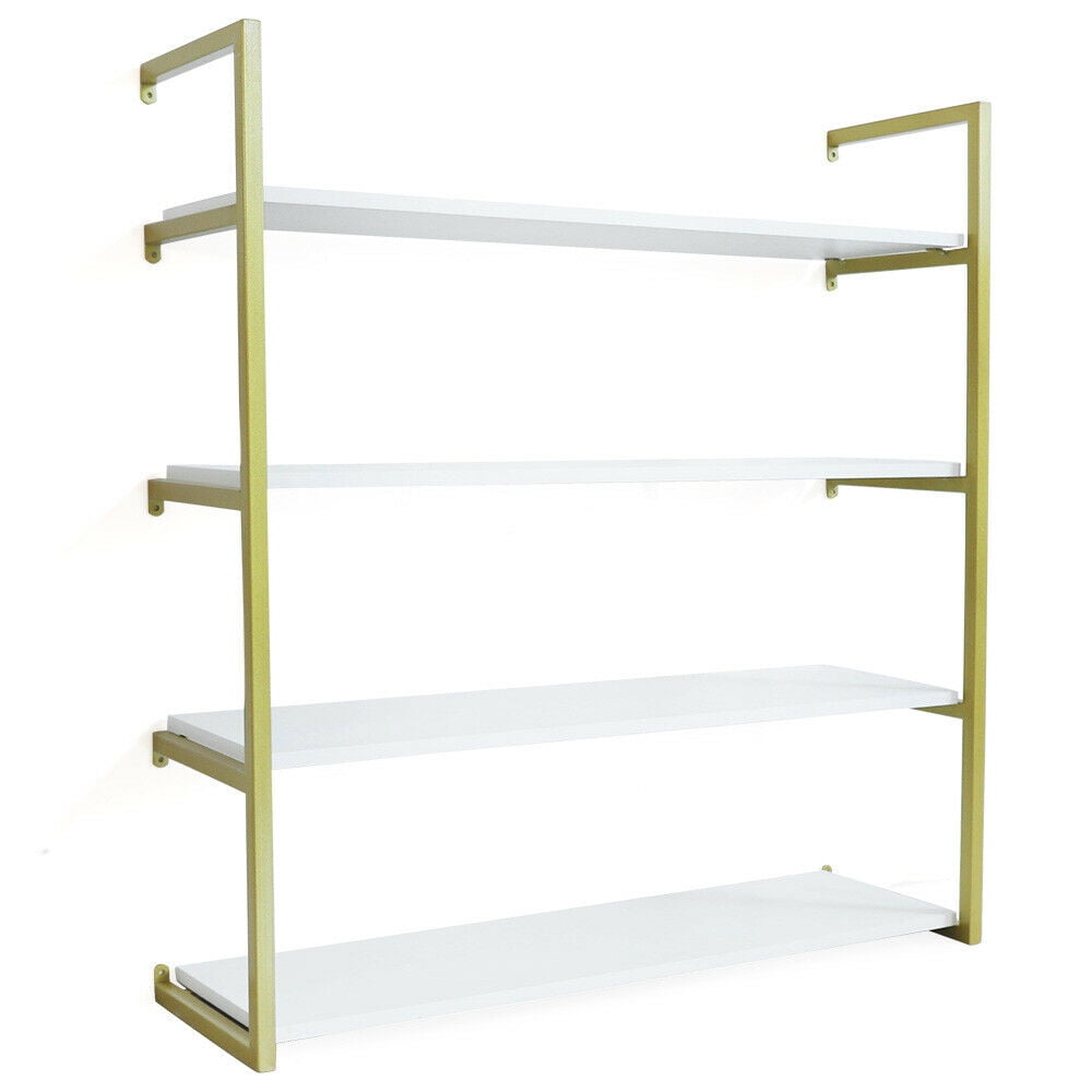 CNCEST 36" 4-Tier Floating Shelf w/ Metal Bracket - Modern Metal Wall Mounted Book Storage