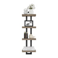 Danya B. 4-Tier Ladder Bracket Floating Wall Shelves - Black Metal and Walnut Finish