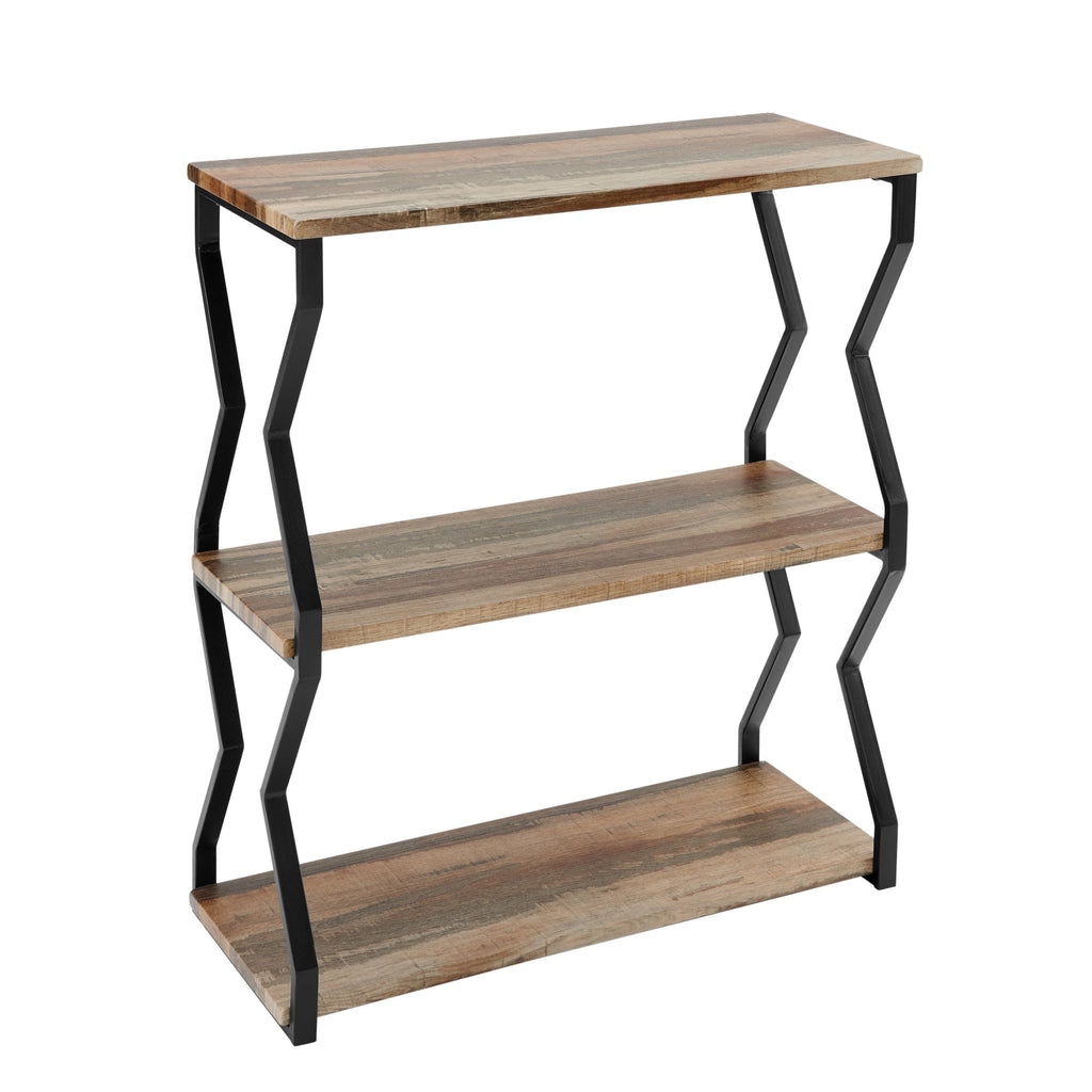 Danya B. Rustic Brown Industrial Zigzag Black Iron Floating 3-Tier Wall Shelf