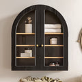 EYYTHUNG Modern Arched Wall Cabinet, Farmhouse Bathroom Storage Cabinet Large Medicine Cupboard with Adjustable Shelf, Brown Oak