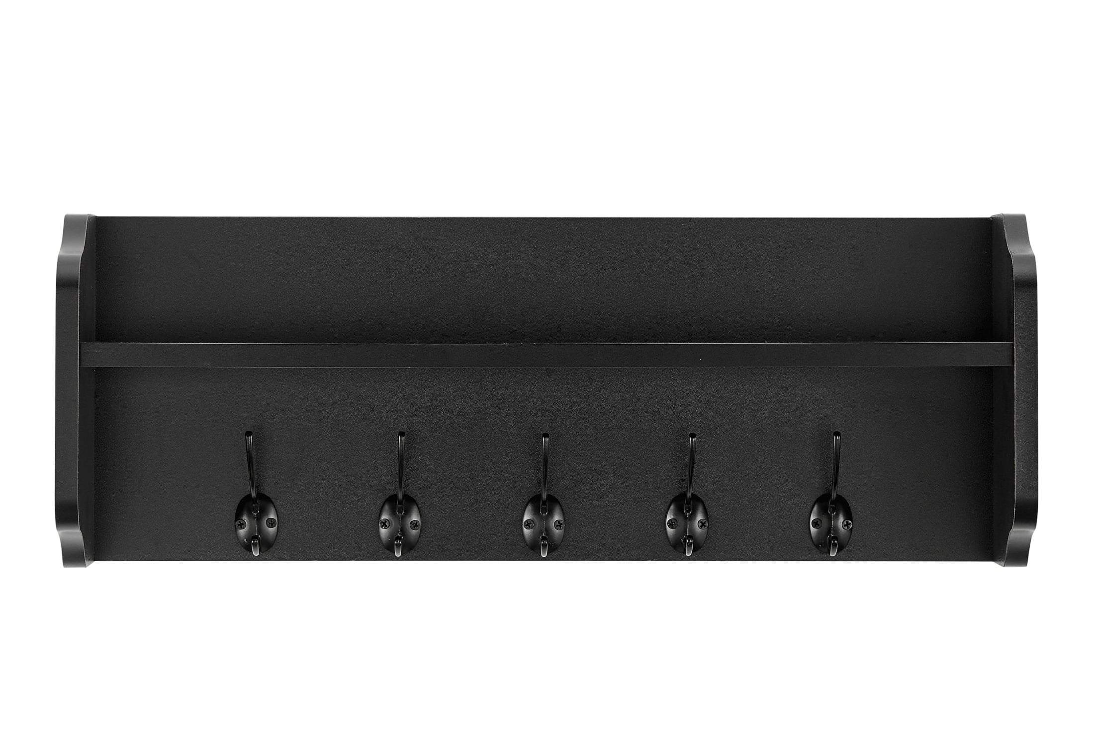 Entryway Floating Utility Wall Shelf with Hooks - Wall Mounted - Black