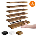 Fairy 15.8in Floating Shelves, Set of 6 Wood Shelves, Farmhouse Shelf Wall Decor, Brown