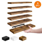 Fairy 15.8in Floating Shelves, Set of 6 Wood Shelves, Farmhouse Shelf Wall Decor, Brown