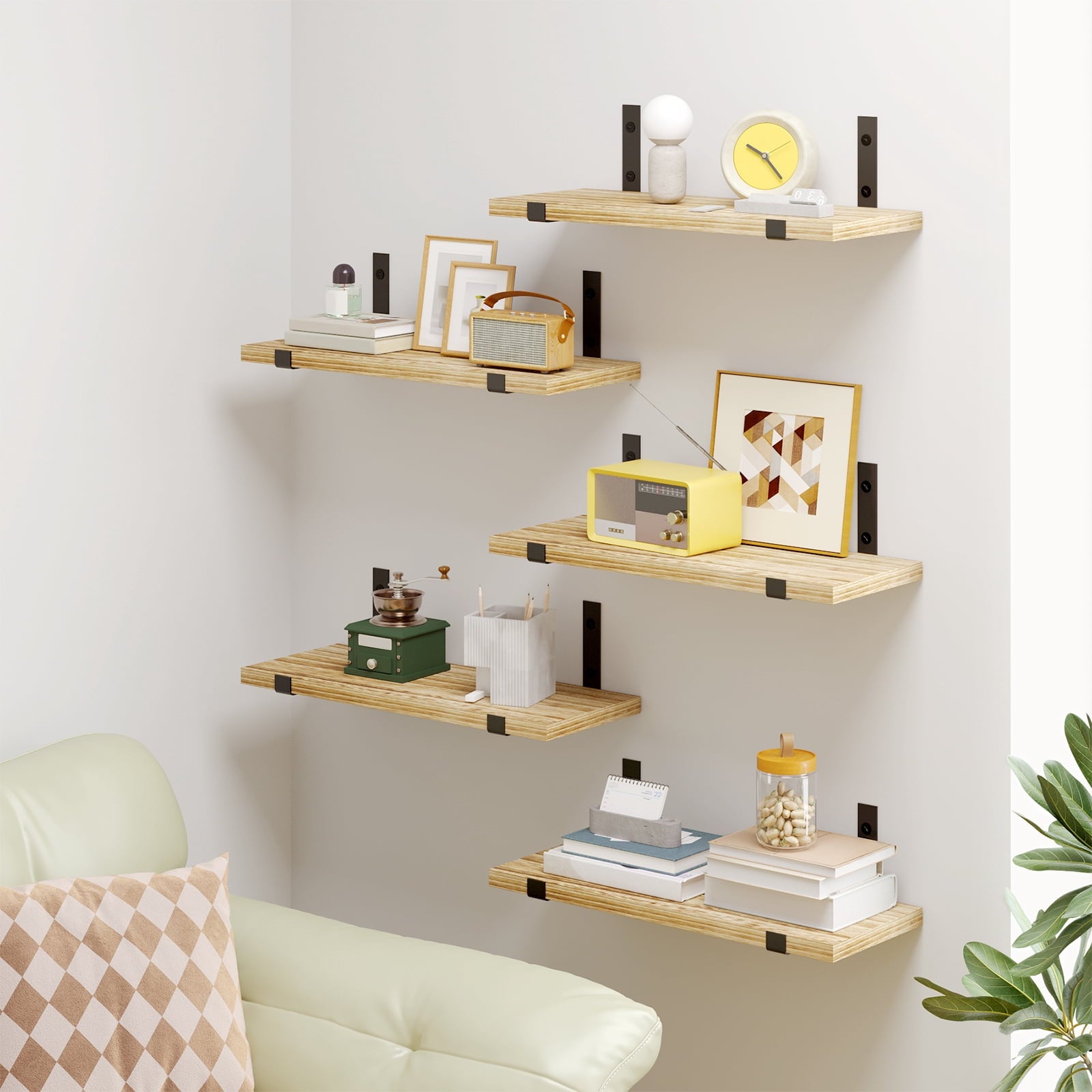 Fairy Floating Shelves, Rustic Wood Wall Storage Shelves Set of 5, 15.7in x 4.7in x 0.6in, White
