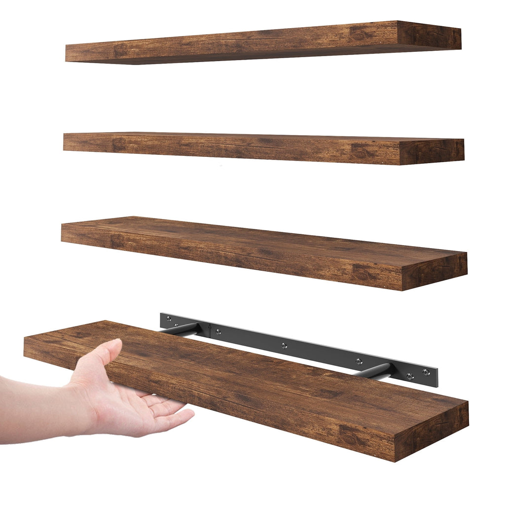 Fairy 4pcs Floating Shelves for Wall, 22.5in Bathroom Kitchen Shelves for Farmhouse Decor, Rustic Brown