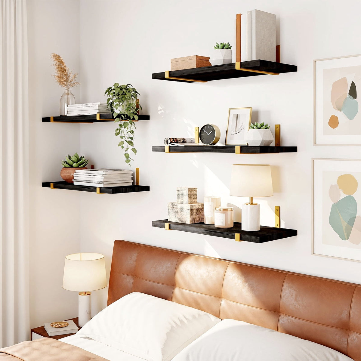 Fairy Floating Shelves, Rustic Wood Wall Storage Shelves Set of 5, 15.7in x 4.7in x 0.6in, White