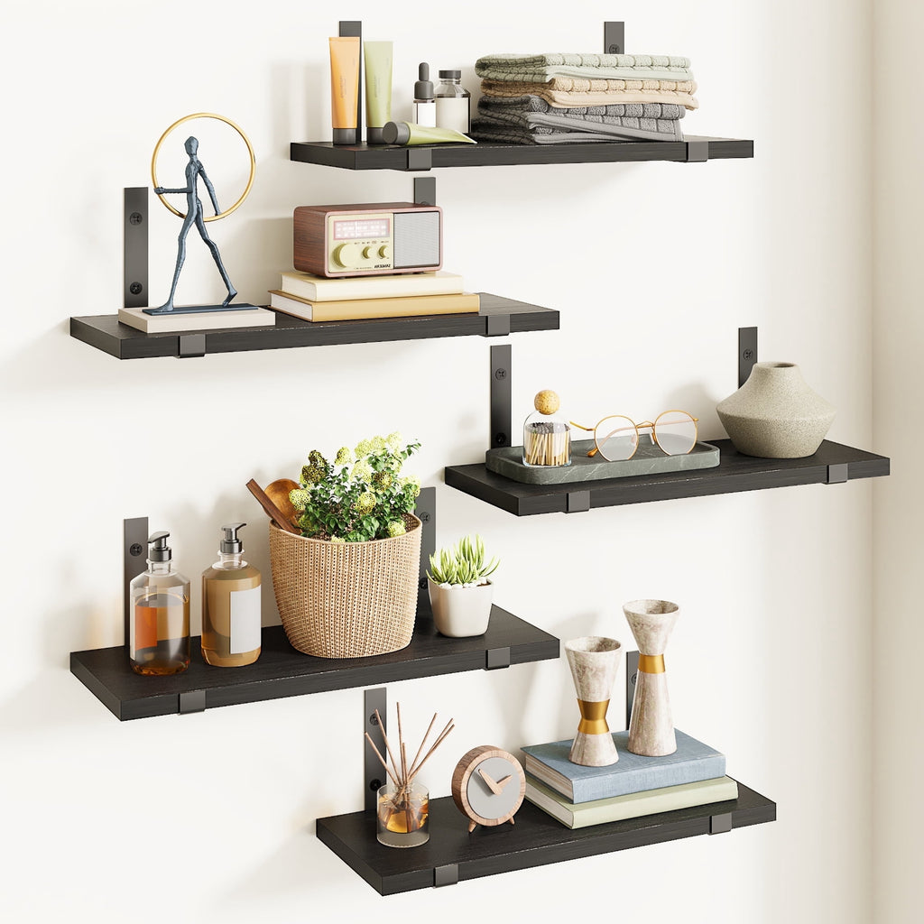 Fairy Floating Shelves, Rustic Wood Wall Storage Shelves Set of 5, 15.7in x 4.7in x 0.6in, White