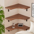 Floating Corner Shelf Wall Mounted, 3-Tier Storage Shelf for Living Room, Bedroom, Kitchen, Black Metal Brackets, Rustic Wood, Easy Install for Space Saving