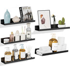 Floating Metal Wall Shelves Picture Ledge W/Lip, Set of 5 Heavy Duty Modern Farmhouse Rustic Designed Shelf (15in Black)