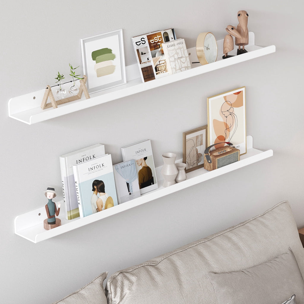 Floating Nursery Book Shelves for Wall Set of 4, 36 inch White Long Kids Bookshelf, Kids Room Bedroom Study Storage Display Organizer Decor