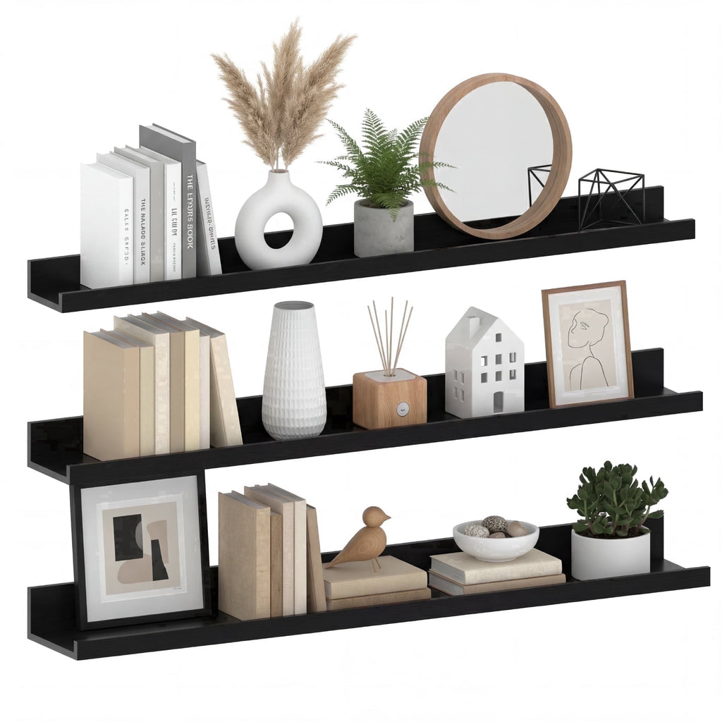 Floating Wall Shelves Set of 3, 36 inch Mounted Picture Ledge Shelf with Lip for Bathroom, Living Room, Kitchen, Black
