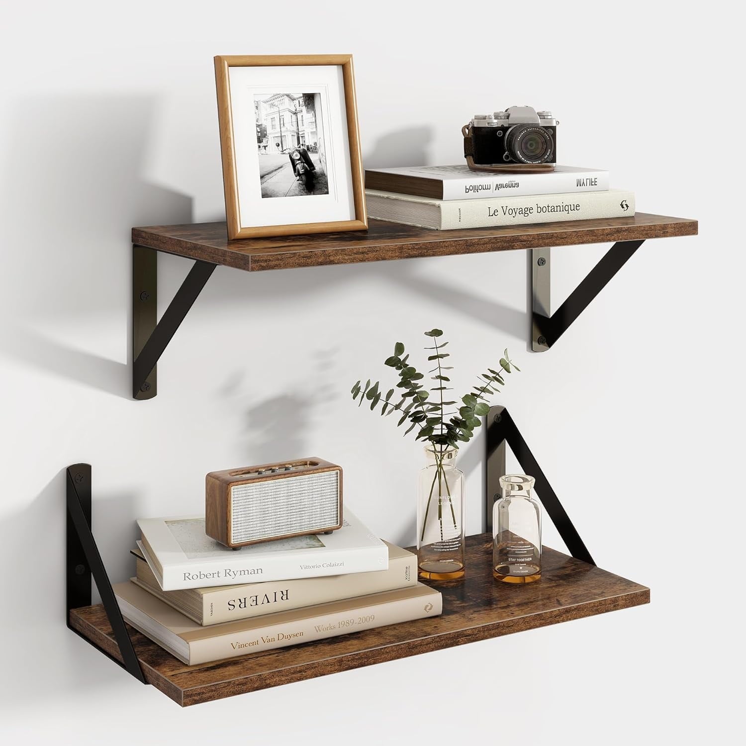 Floating Shelves for Wall, 16W x 8D Wood Floating Shelves Set of 2, 8'' Deep Rustic Wall Shelves for Bookshelf Living Room Bedroom Home Office Bathroom