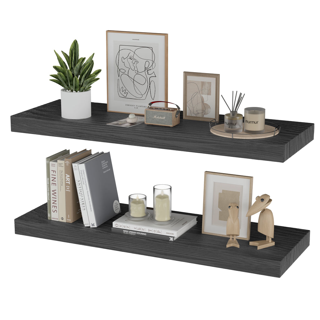 Floating Shelves for Wall 17 inch Natural Wood Shelves for Home Decor, Set of 2