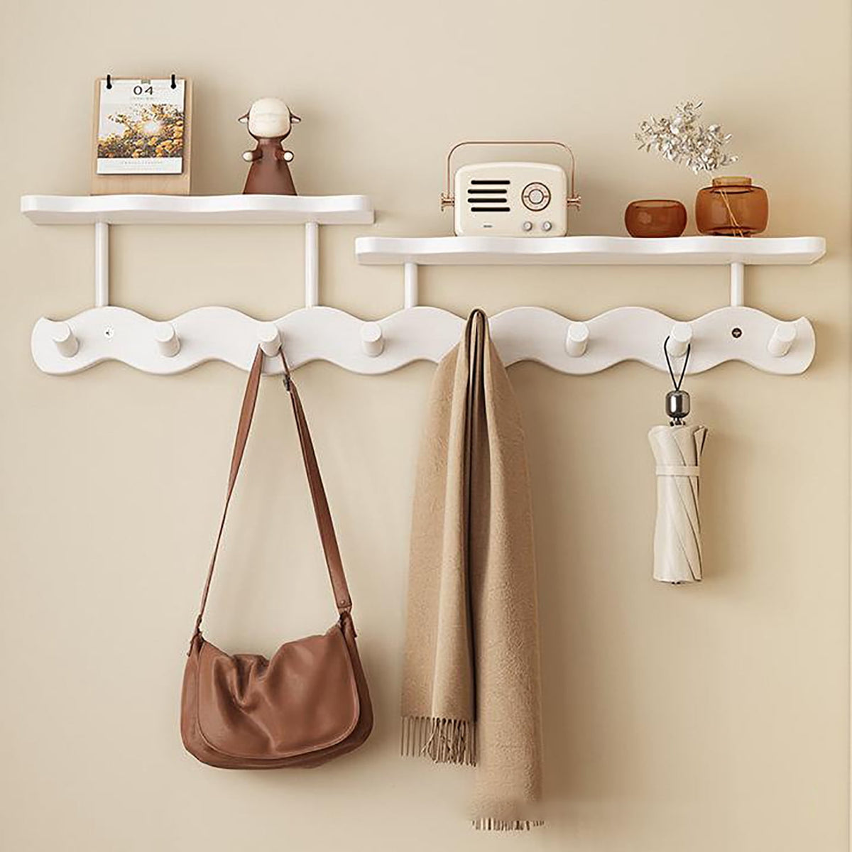 Floating Shelves with Hooks,Coat Rack Shelf Wall Mounted,Wood Coat Rack,for Bedroom, Living Room, Bathroom, Kitchen, Picture Ledge,with 8 Hooks