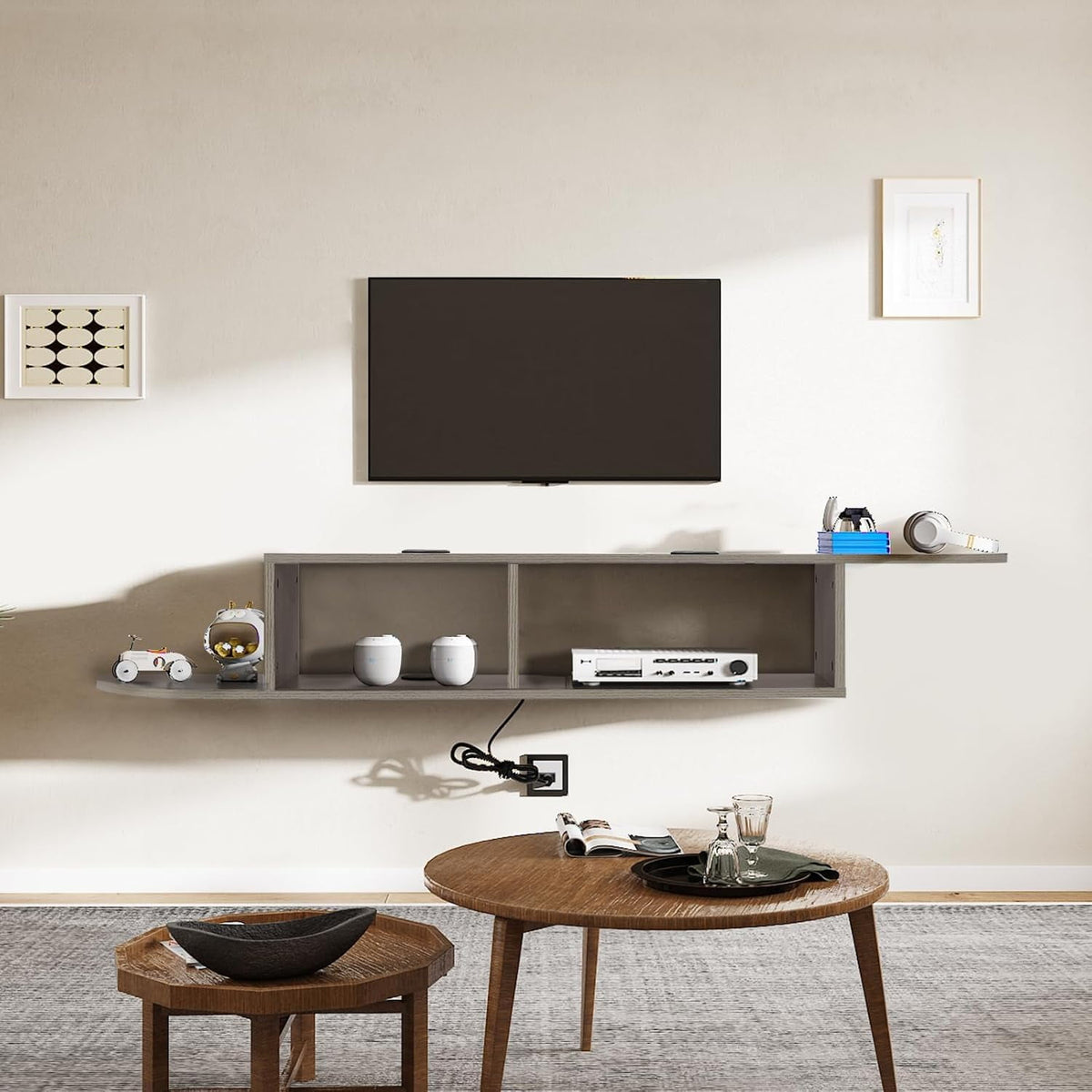 Floating TV Stand, 55" Floating TV Shelf with Storage, Floating Entertainment Center Wall Shelf for Living Room, Floating Shelf for Under TV, Bedroom, Walnu