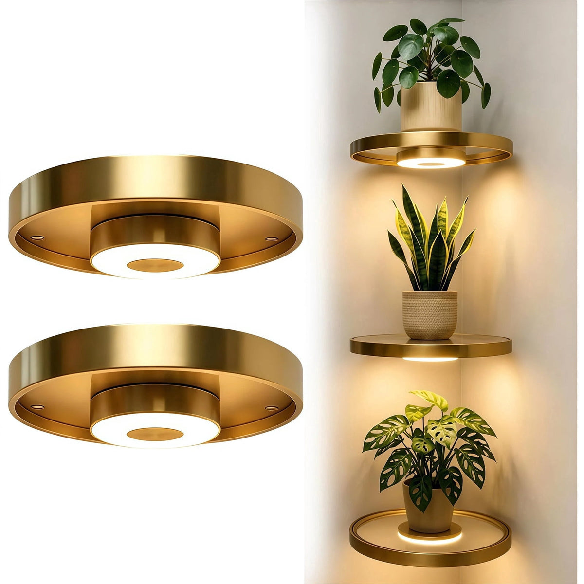 Floating Wall Shelf with Built-in Ambient LED Light, LED Metallic Texture Floating Shelves, Invisible Bracket Hanging Display Rack for Home, Bedroom, Living Room Decor ,3pcs
