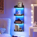 HOOBRO Vertical 4-Tier LED Floating Wall Shelves, Black