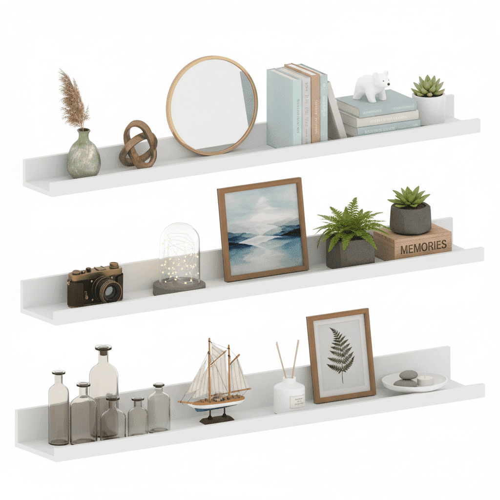 Floating Wall Shelves Set of 3, 36 inch Mounted Picture Ledge Shelf with Lip for Bathroom, Living Room, Kitchen, White