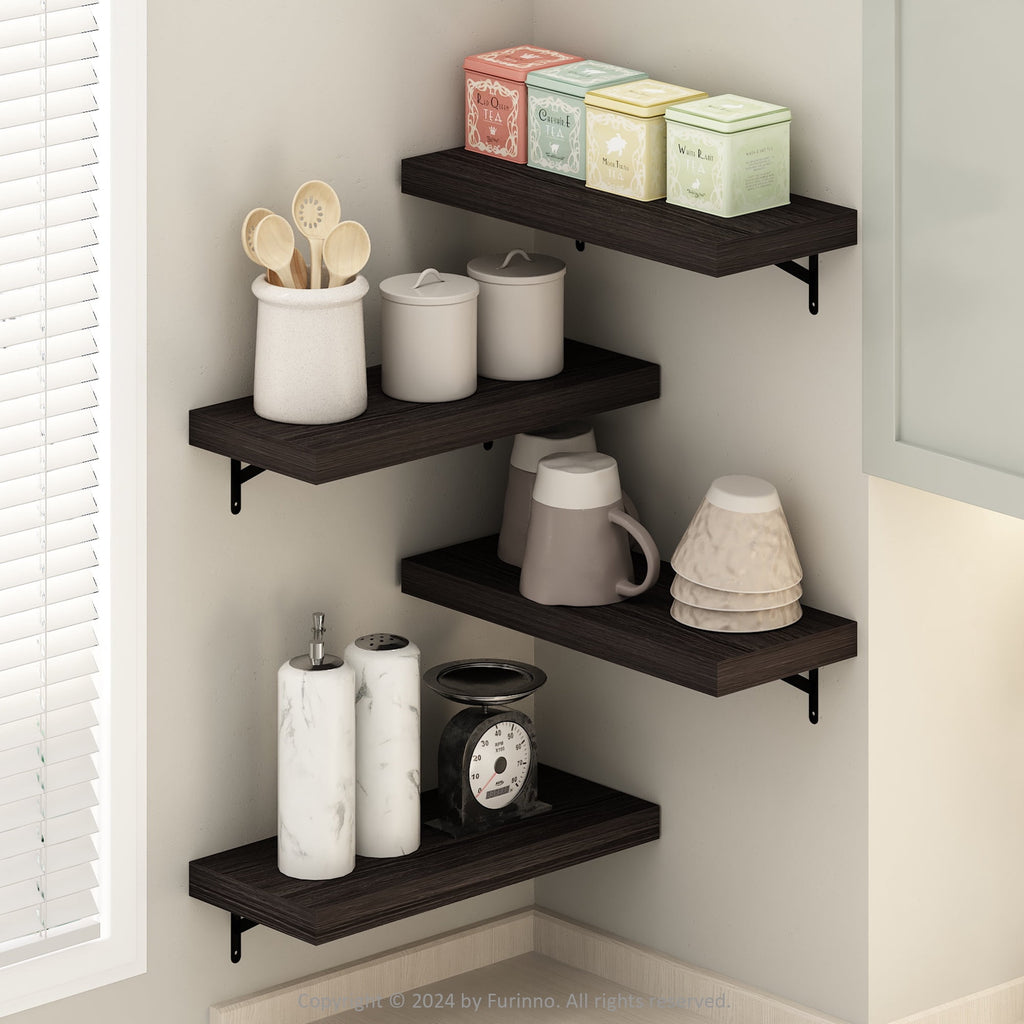 Furinno TANNA 22-Inch Wall Mounted Floating Display Shelves in Natural Set of 4