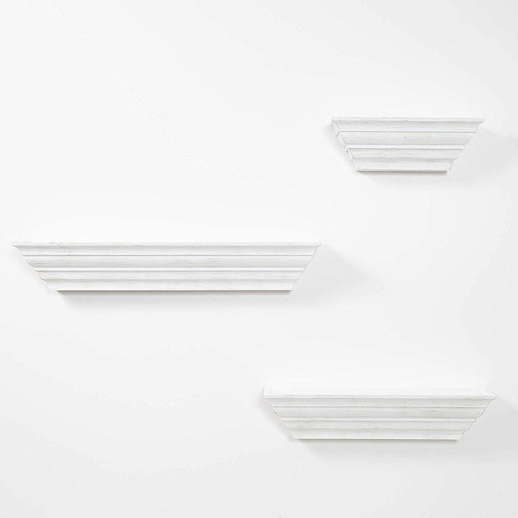 Gallery Solutions Traditional Distressed White 3 Piece Floating Ledge Shelf Set