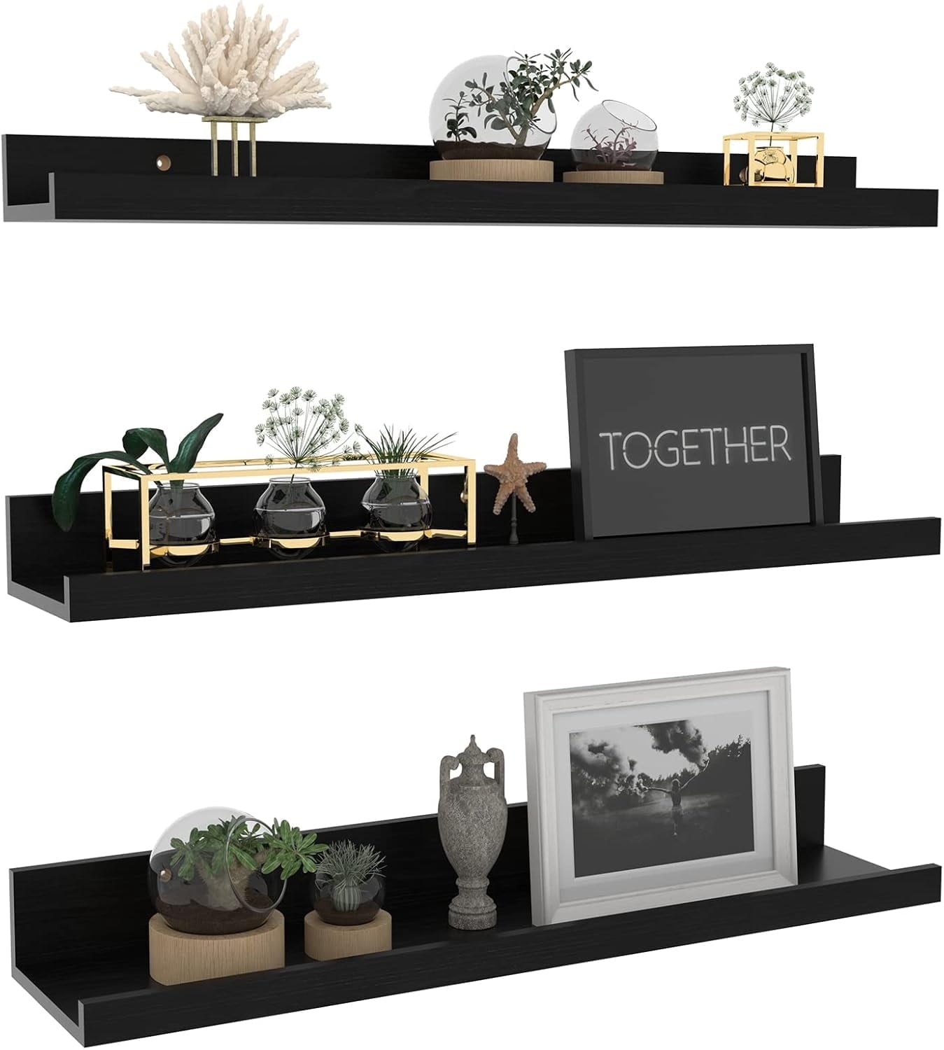 Giftgarden 36 inch Floating Shelves Set of 3, Wall Mounted Picture Ledge Shelf for Home, Office, Bedroom, Living Room, Kitchen Decor, Black