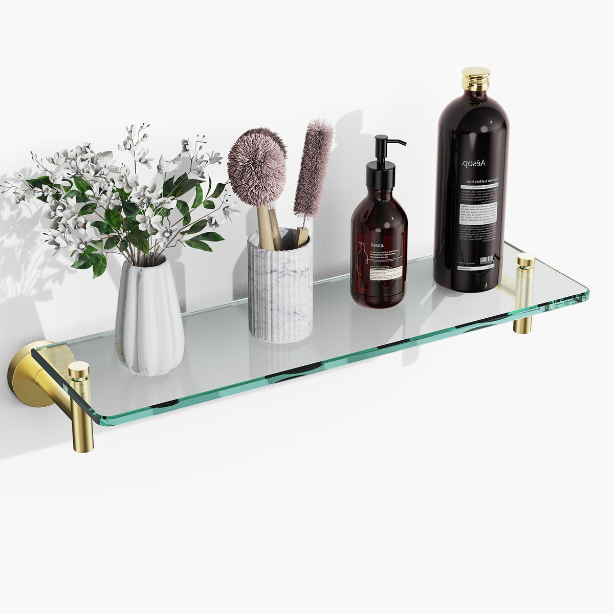 24 Inch Glass Bathroom Shelves,Matte Black Floating Shelves for Wall Rectangular Modern Stainless Steel Glass Shelf for Bathroom Shelves Wall Mounted