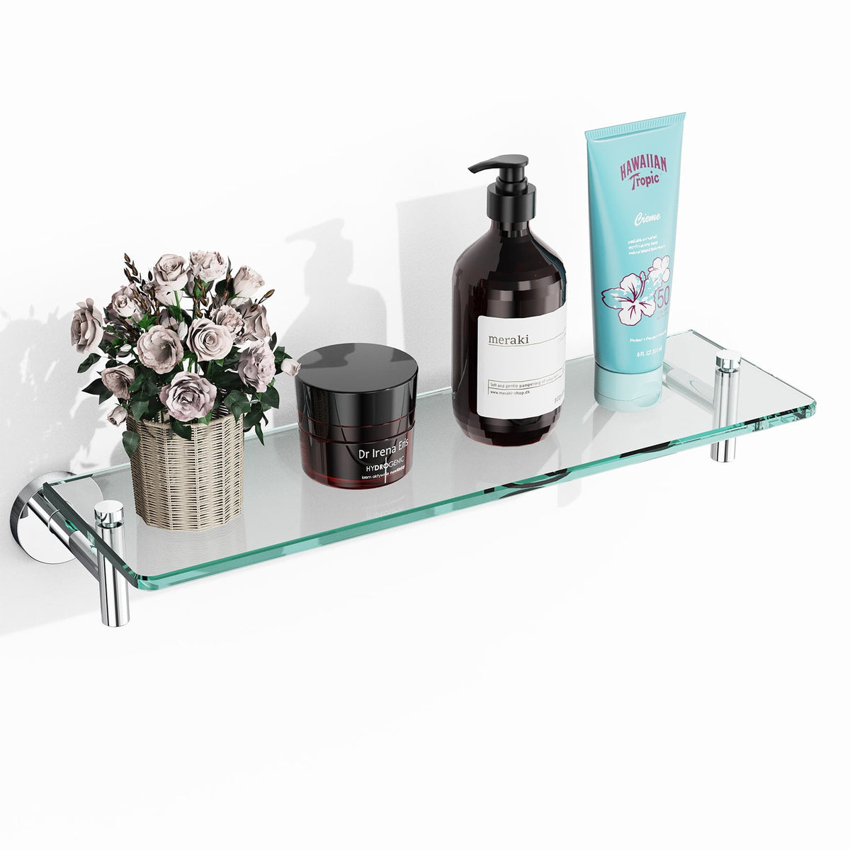 24 Inch Glass Bathroom Shelves,Matte Black Floating Shelves for Wall Rectangular Modern Stainless Steel Glass Shelf for Bathroom Shelves Wall Mounted