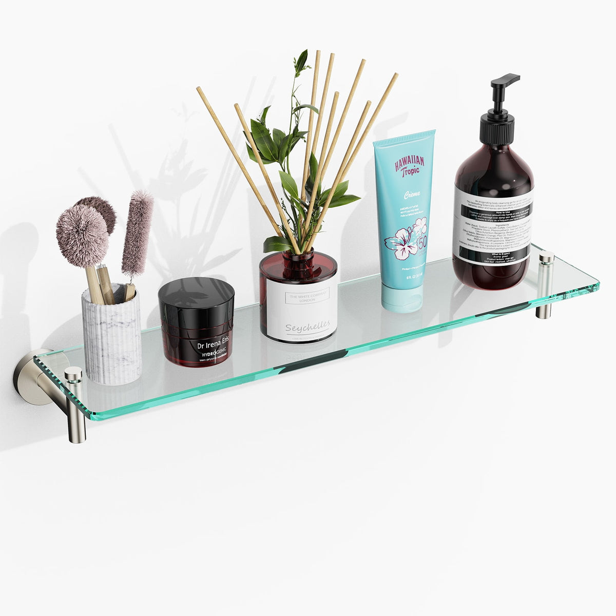 24 Inch Glass Bathroom Shelves,Matte Black Floating Shelves for Wall Rectangular Modern Stainless Steel Glass Shelf for Bathroom Shelves Wall Mounted