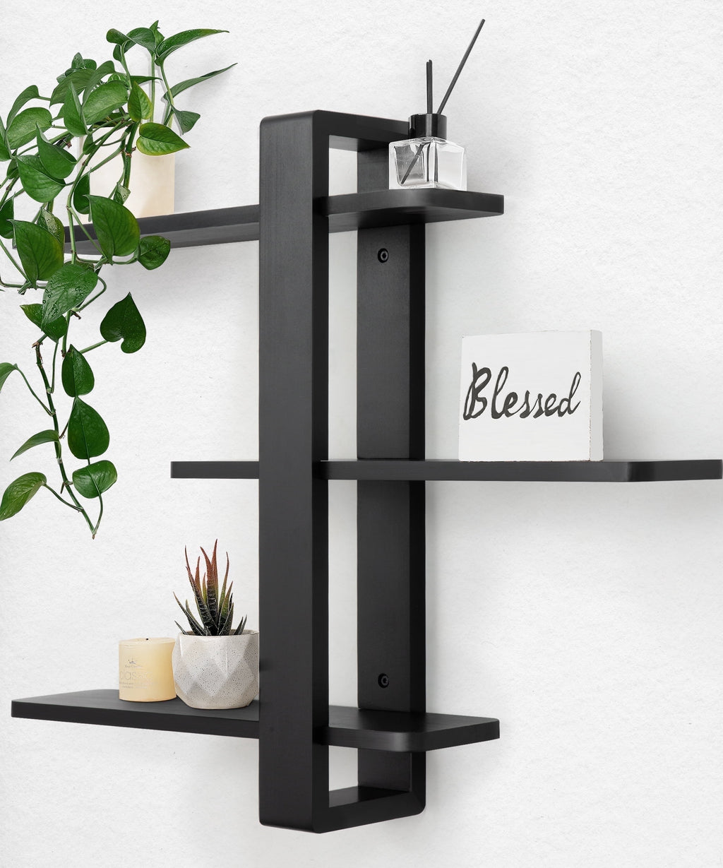 Gronda Walnut Floating Shelves for Living Room Bathroom Bedroom, Mid Century Modern Wood Wall Shelves, 3 Tier Adjustable Plant Wall Shelf, 20 Inch