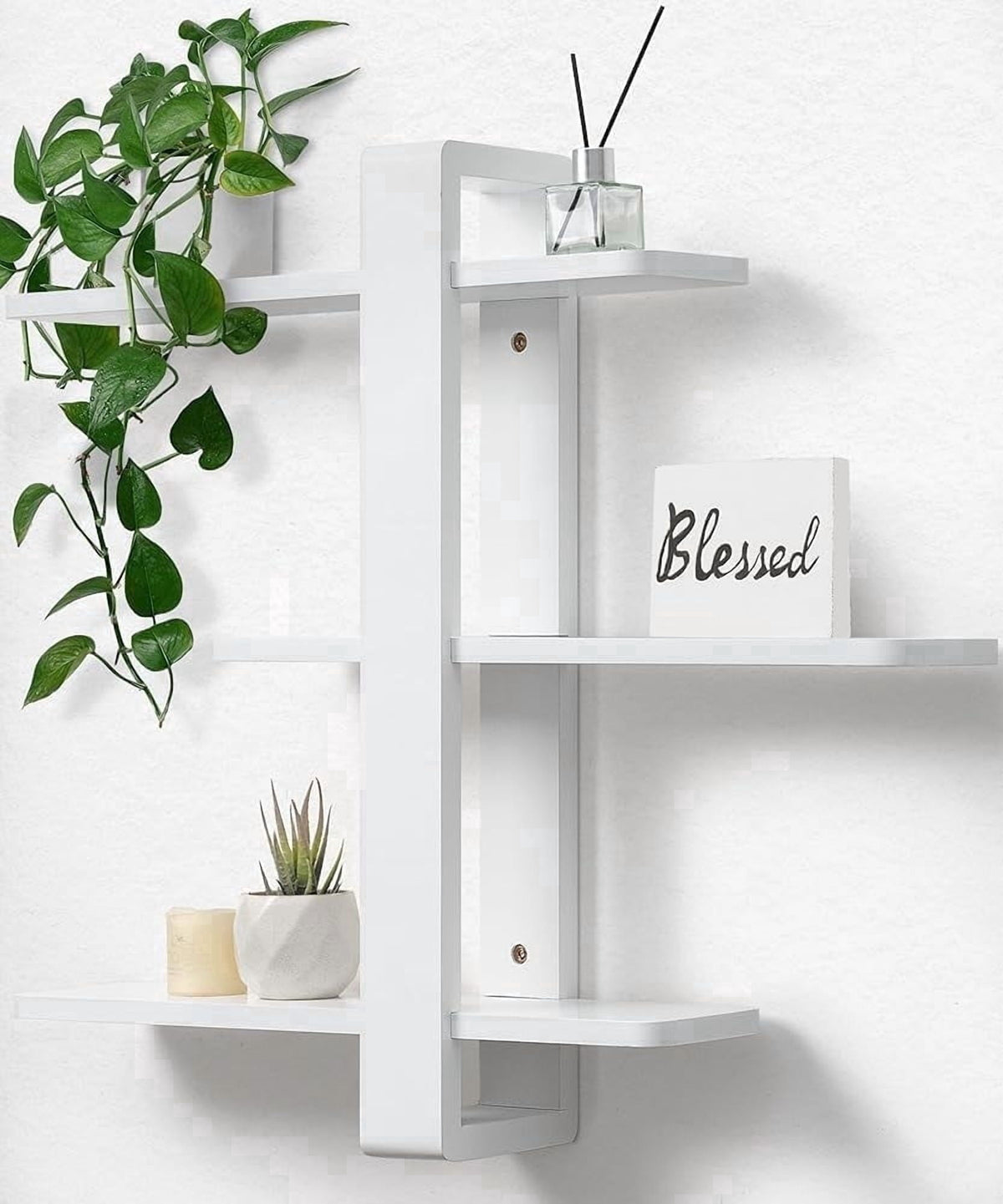 Gronda Walnut Floating Shelves for Living Room Bathroom Bedroom, Mid Century Modern Wood Wall Shelves, 3 Tier Adjustable Plant Wall Shelf, 20 Inch