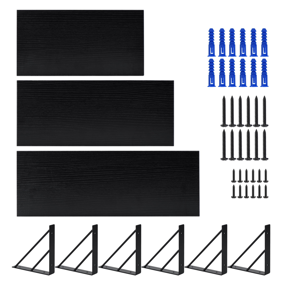 Elegant Black Wood Floating Shelves With Wall Mount - Modern 3 Pack Home Decor