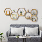 HexaHome 11.3” x 14.8” Rustic Floating Shelves 6-Tier Honeycomb Wood (6 Count)
