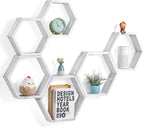 Hexagon Floating Shelves Set of 6 Honeycomb Shelves for Wall, Gray White