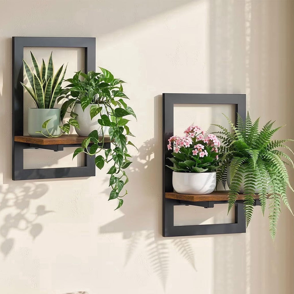 Housolution 3 Pack Floating Shelves for Wall Plant, Hanging Planter Shelf Holder for Indoor Plants, Space Saving Wall Mounted Decor for Living Room, Window, Apartment